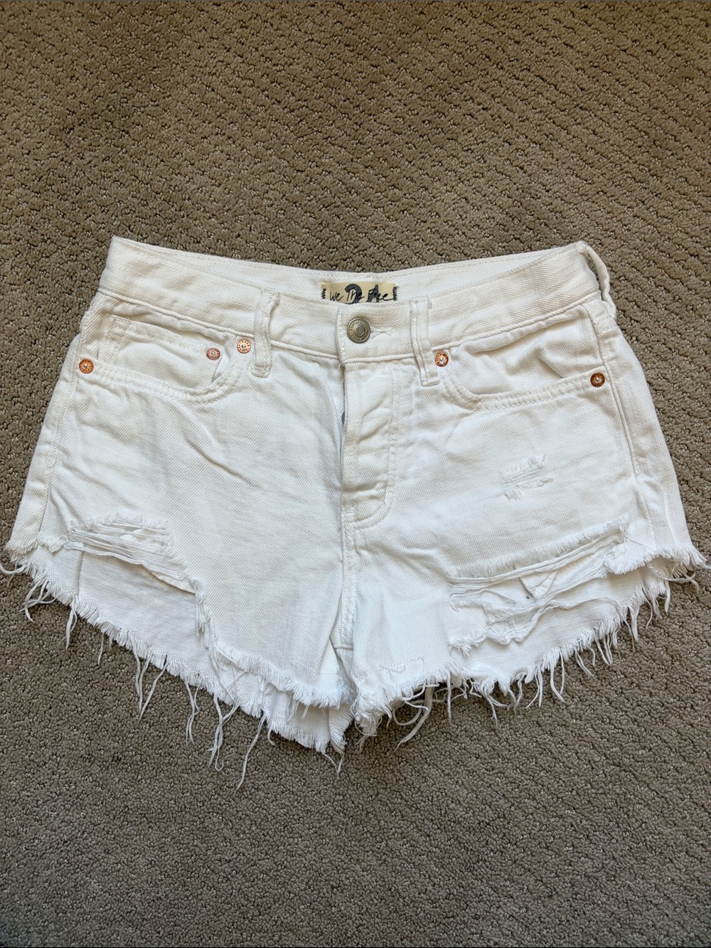 We The Free White Distressed Denim Cutoff Shorts